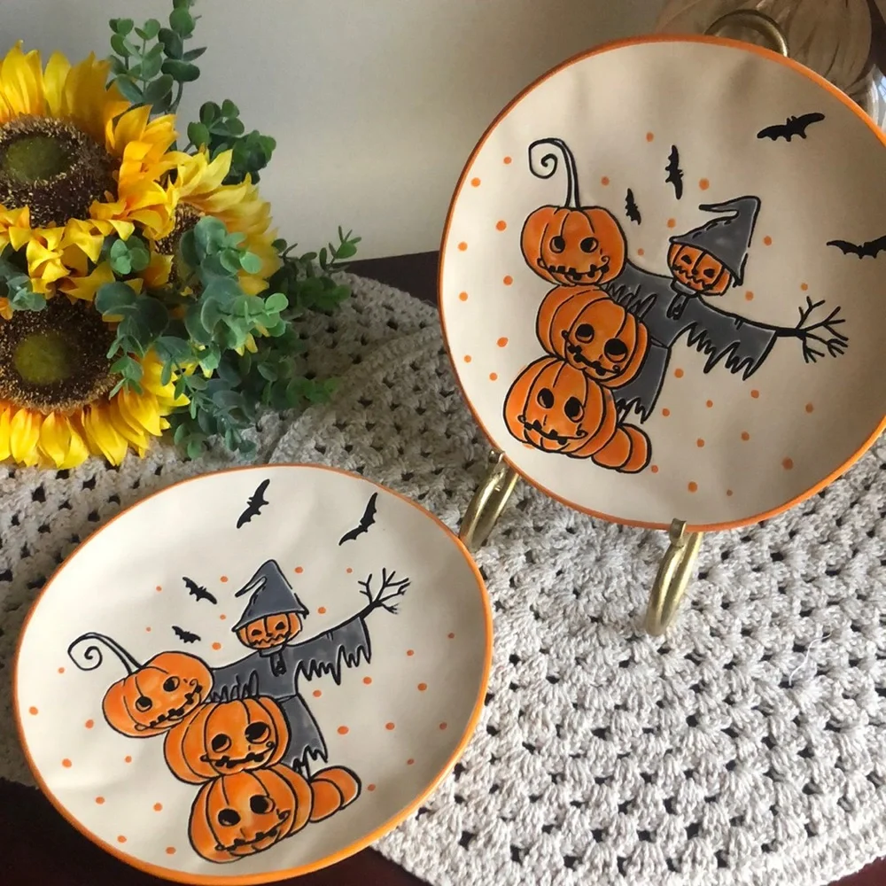 Scarecrow Jack O’Lantern Scarecrow Halloween Salad  Luncheon Plates